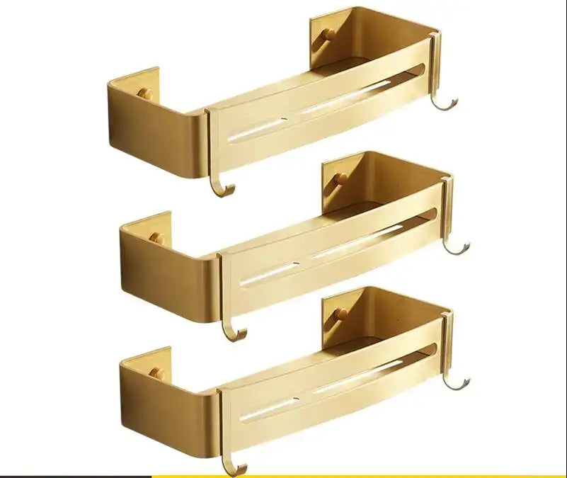 Brushed gold two tier aluminum shower shelf bathroom corner rack