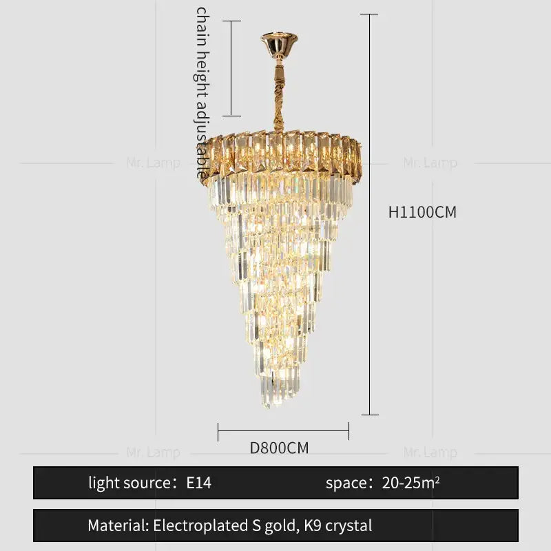 Luxury amber & clear crystal chandelier living room lighting