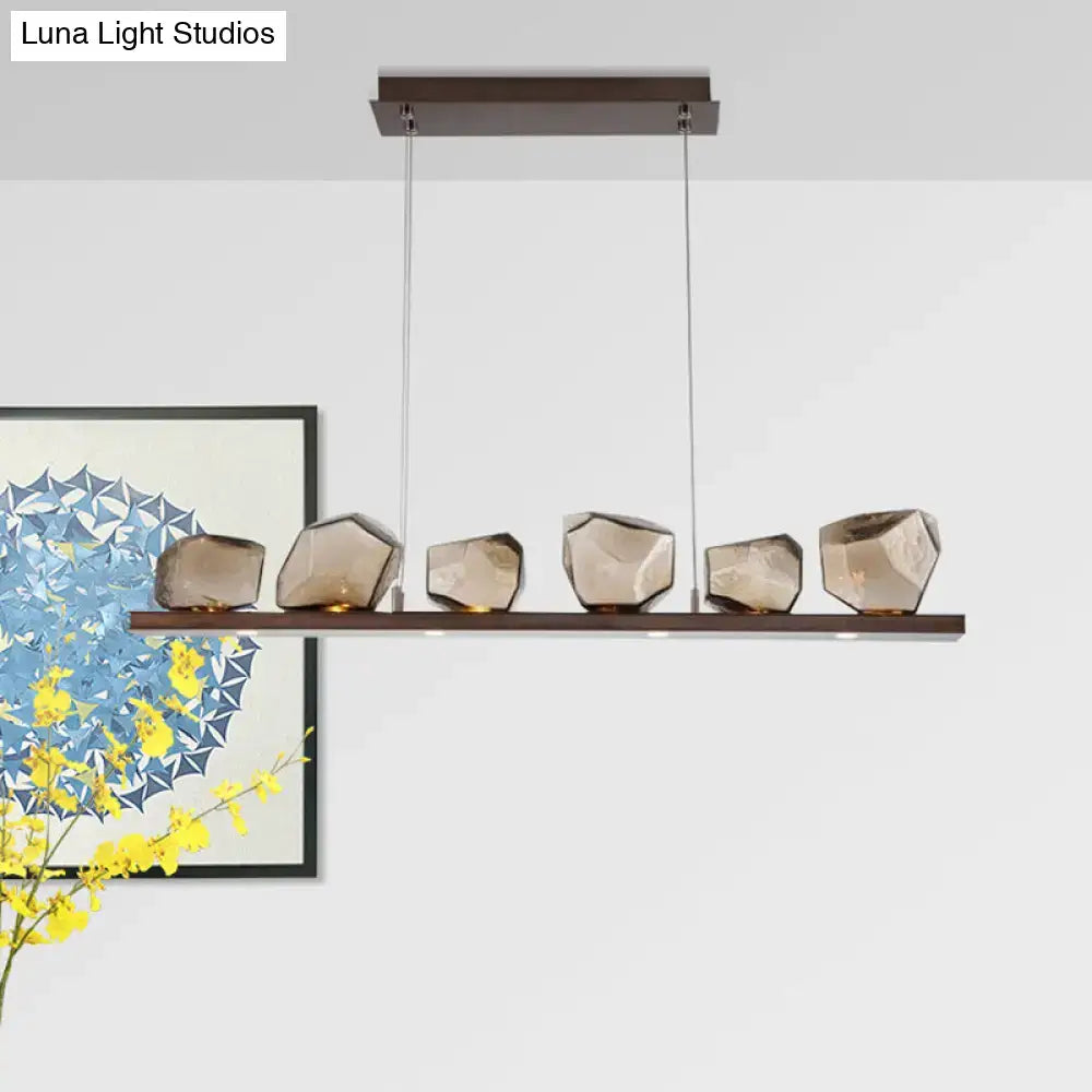 Modern amber glass stone pendant lamp kitchen island fixture