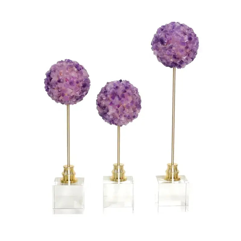 Amethyst flower metal sculpture living room marble decor