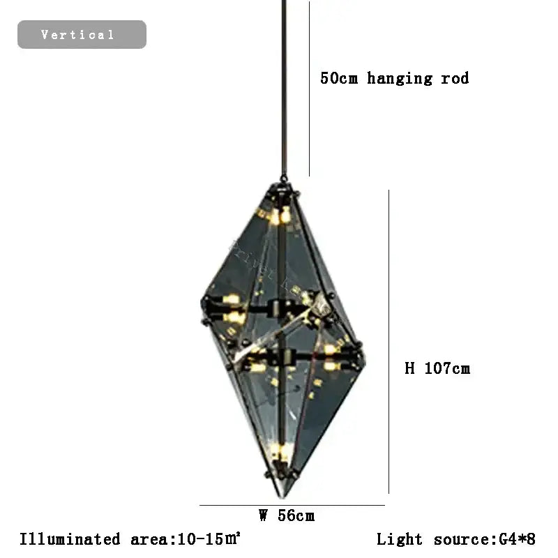 Angular diamond glass chandelier dining room pendant light
