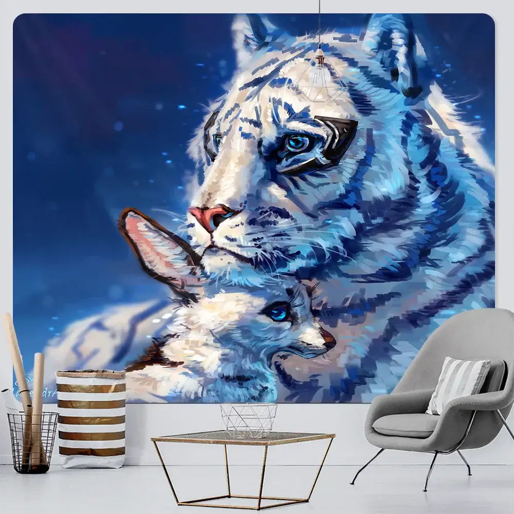 Psychedelic tiger and butterfly animal psychedelic tapestry bedroom