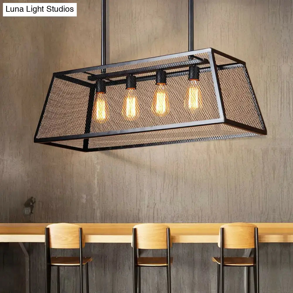 Industrial black iron trapezoid suspension light dining room chandelier