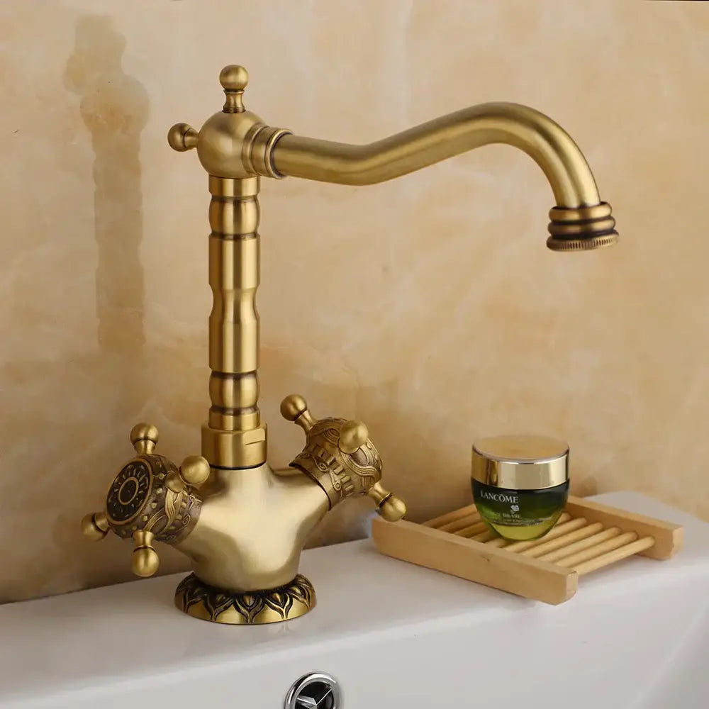 Antique brass carved waterfall faucet bathroom mixer tap