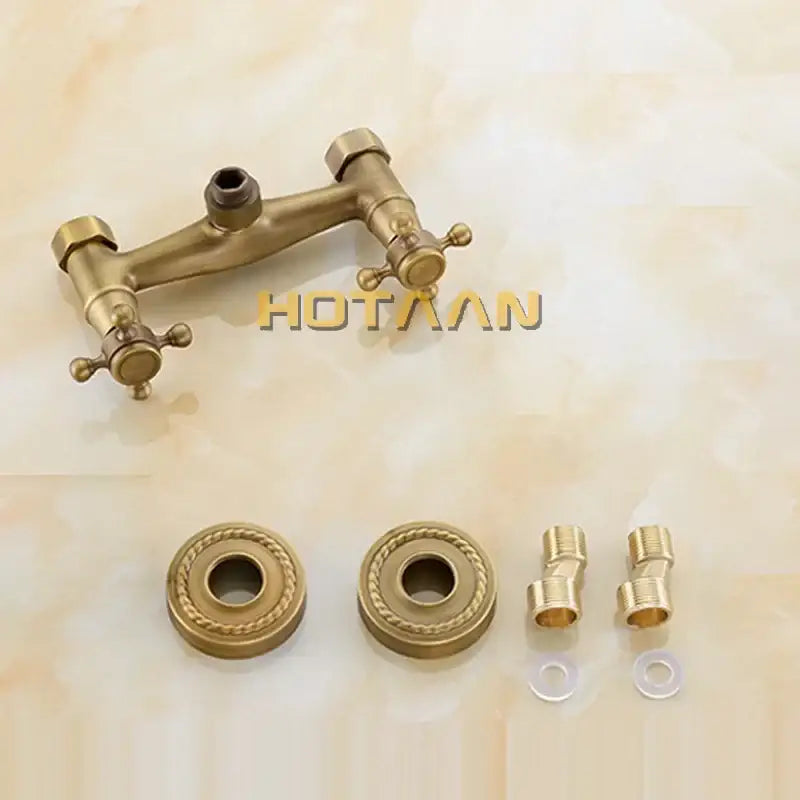 Antique brass hand held shower kit bathroom cross handle faucet