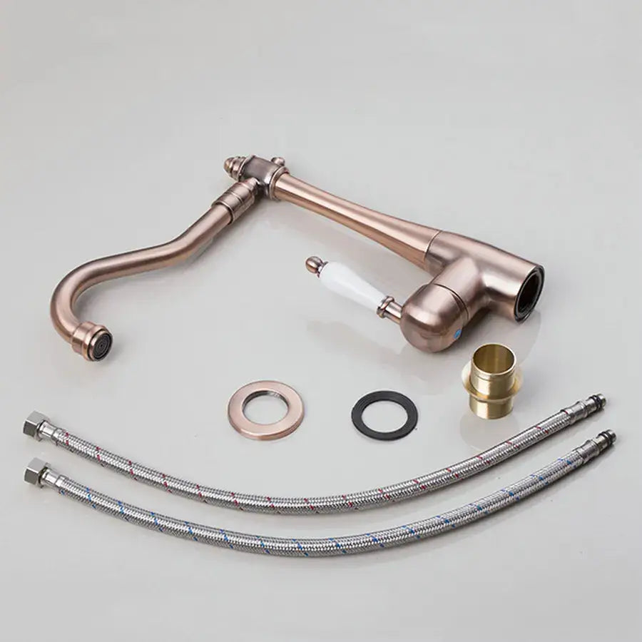 Antique brass kitchen faucet with ceramic handle