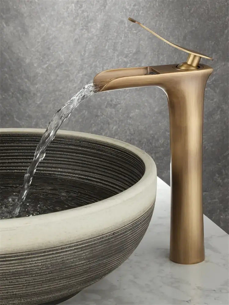 Modern antique bronze waterfall bathroom faucet with hot & cold mixer tap