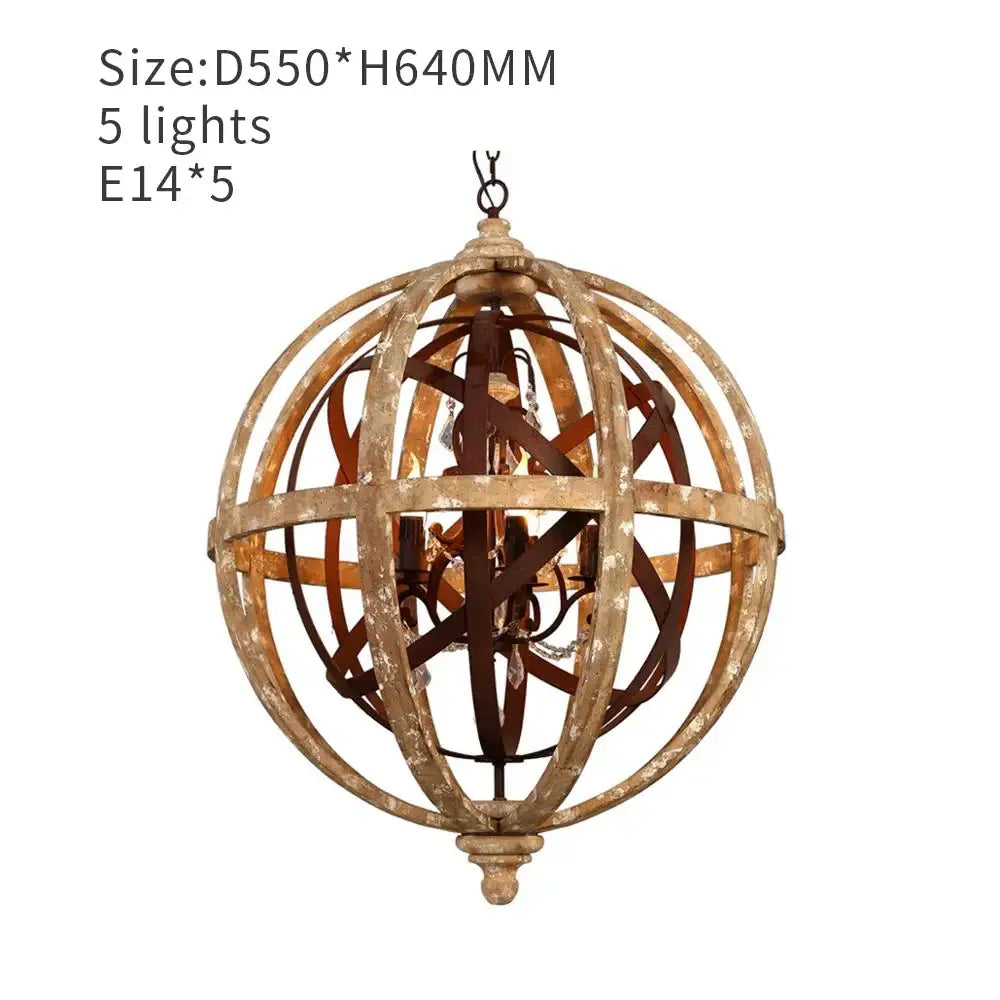 Antique wood globe chandelier for dining room pendant light