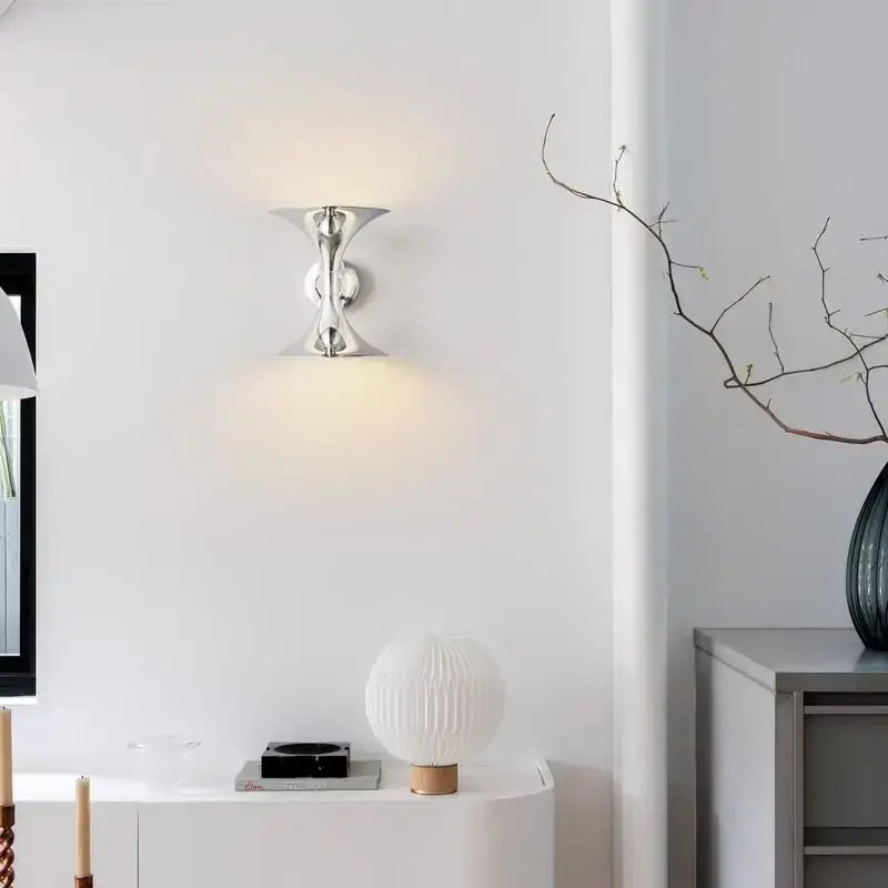 Art deco chrome horn wall lights for bedroom indoor lighting