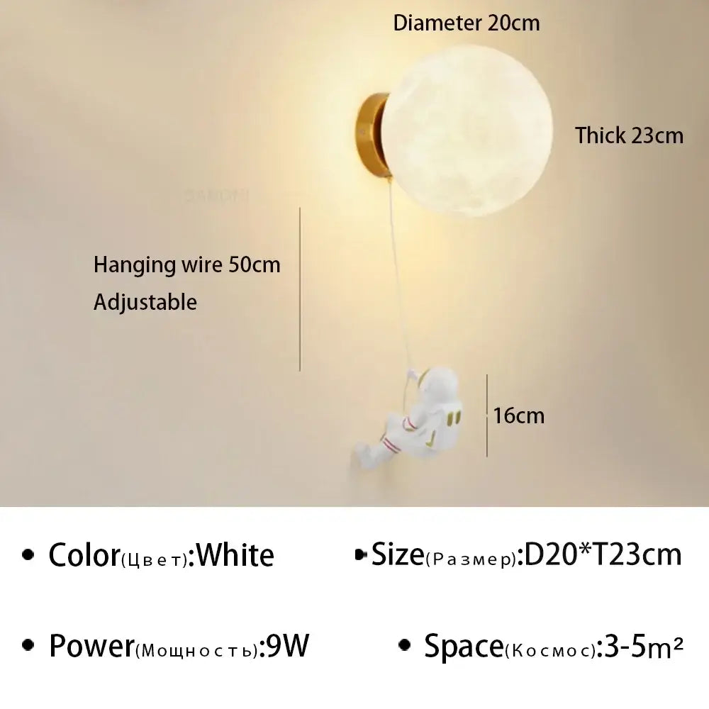 Modern astronaut cartoon wall lamp white & gold bedroom light
