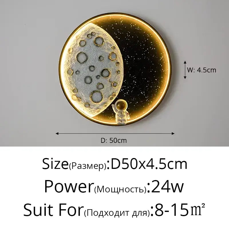 Modern silver moon astronaut led wall lamp bedroom night light