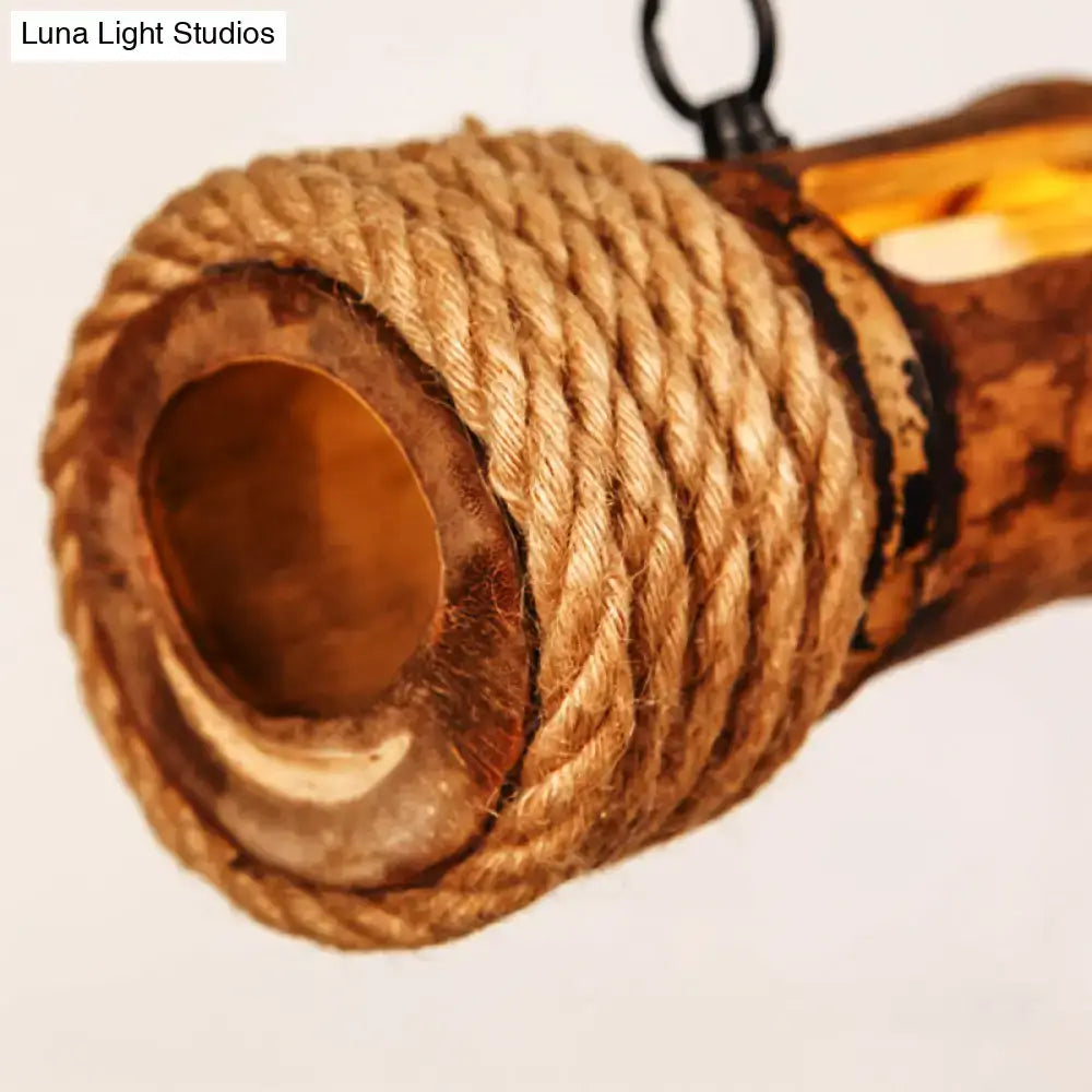 Lodge style wood bamboo pole led suspension light for dining room