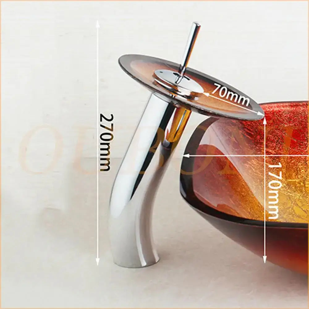 Modern chrome and black glass waterfall bathroom sink faucet