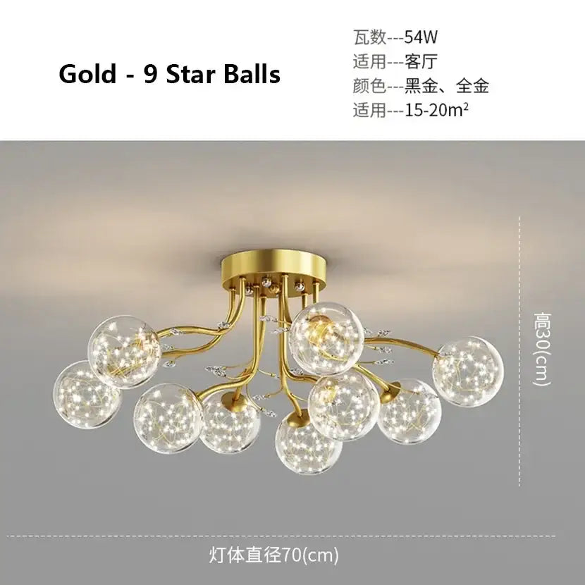 black gold chandelier clear star glass dining room light