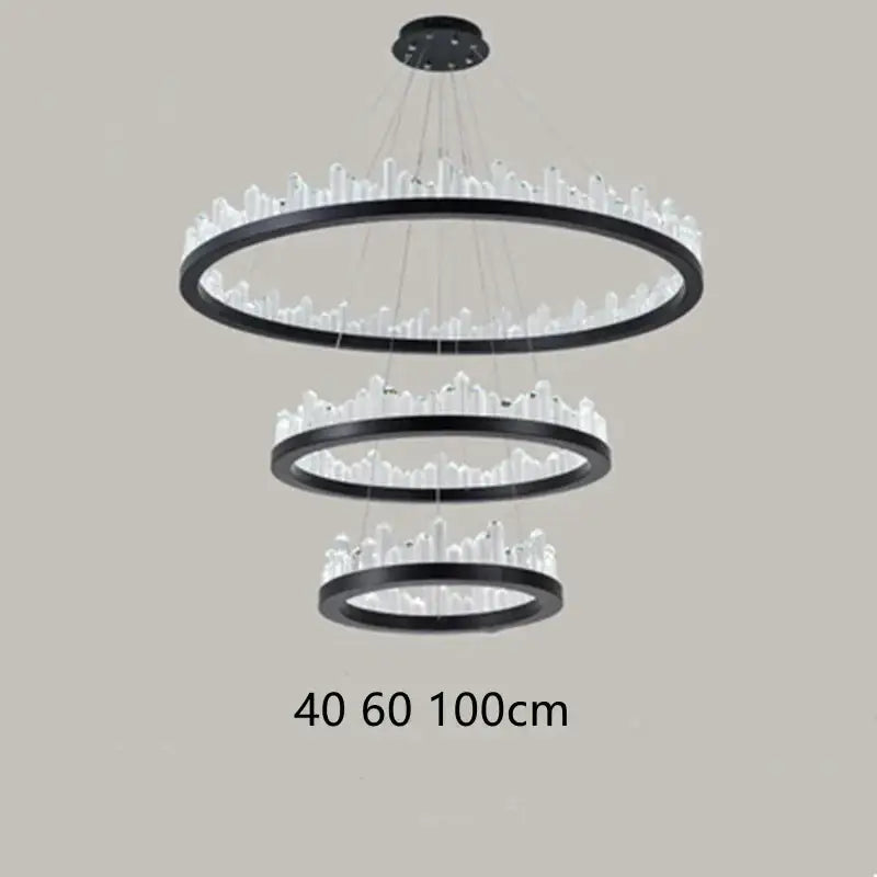 Modern black gold rings crystal chandelier living room luxury lighting