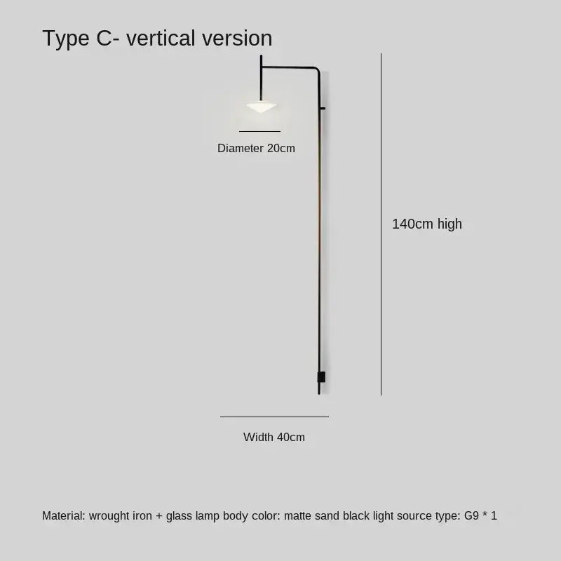Modern nordic black iron led long wall lamp bedroom light
