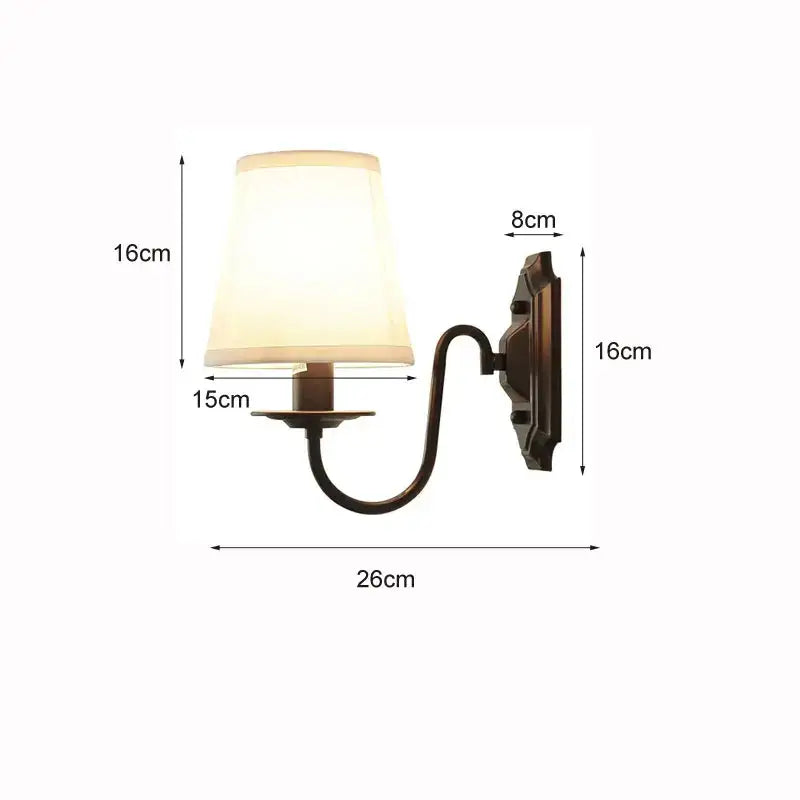 Antique bronze iron wall lamp with fabric shade for bedroom