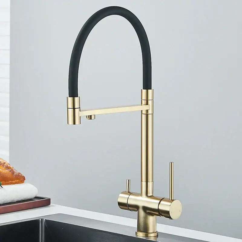 Matte black kitchen faucet with purifier and dual handles