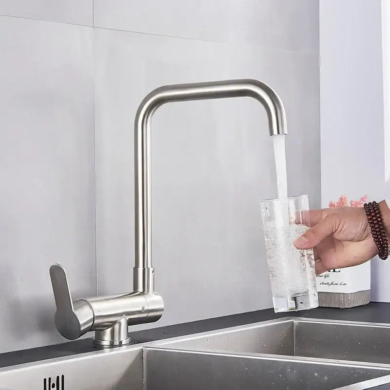 Modern matte black kitchen rotating faucet with foldable single handle