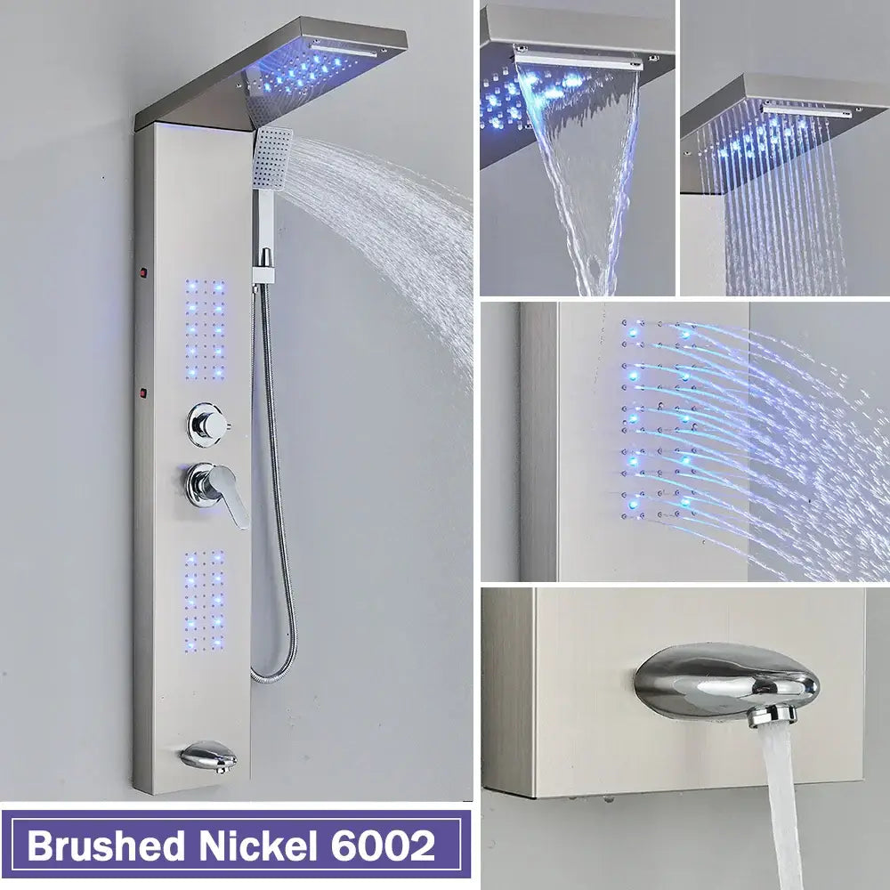 Matte black led shower column with massage jets for bathroom