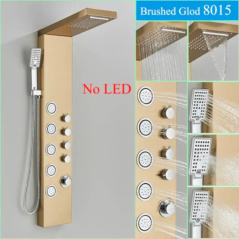 Modern black led shower faucet panel bathroom massage system