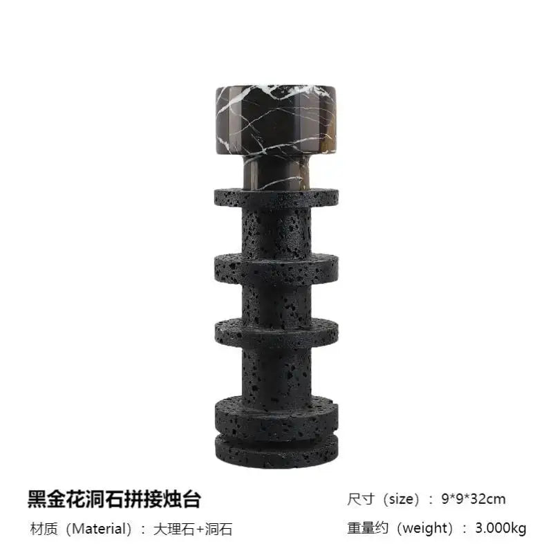 Modern black terrazzo & brown marble candle holder dining room decor