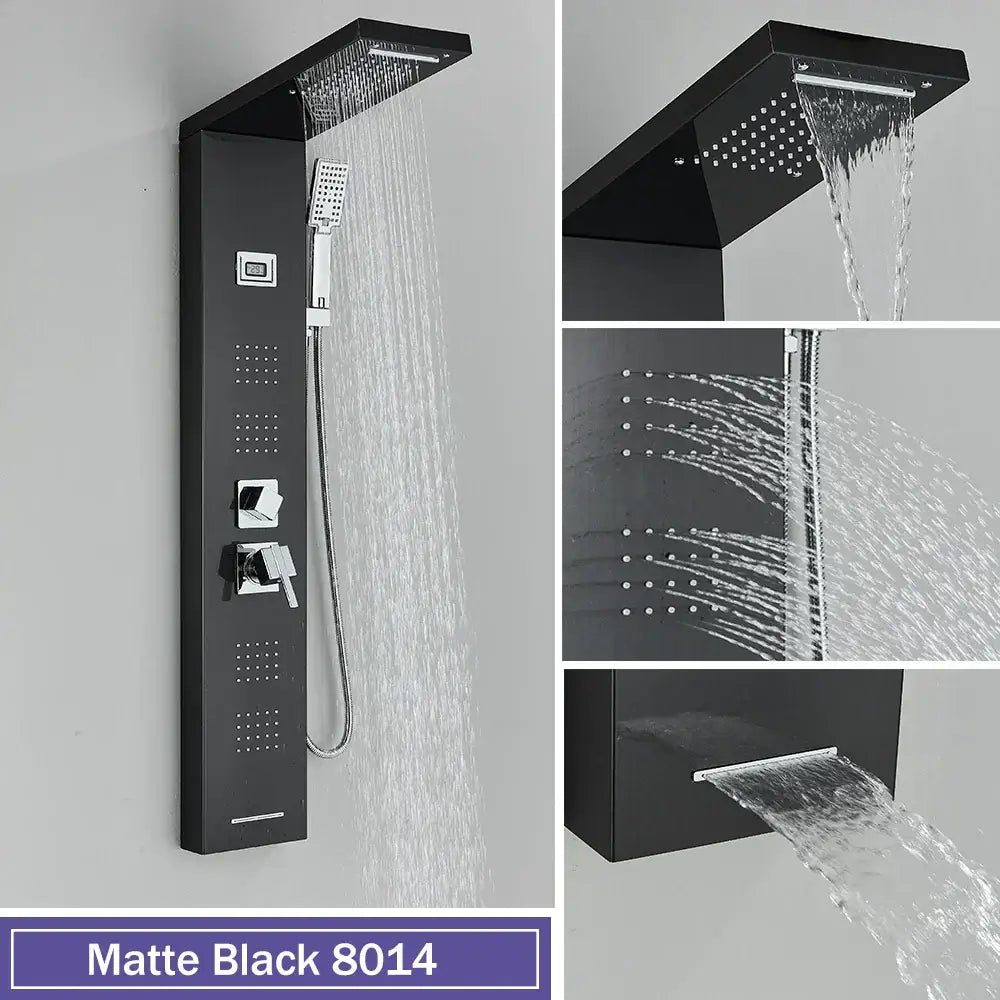 Modern black massage jet rainfall shower panel bathroom tower