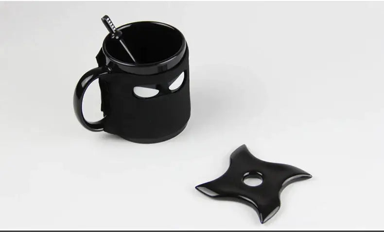 black ninja mug with sword stirrer kitchen novelty cup