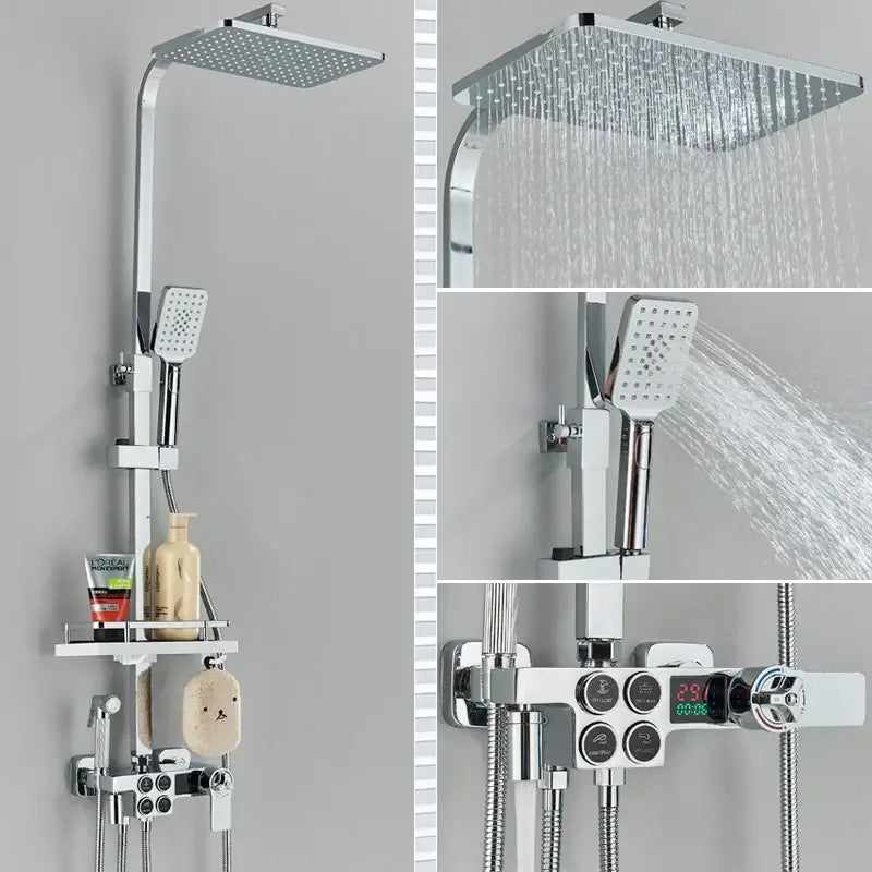 black thermostatic digital shower faucet set for bathroom