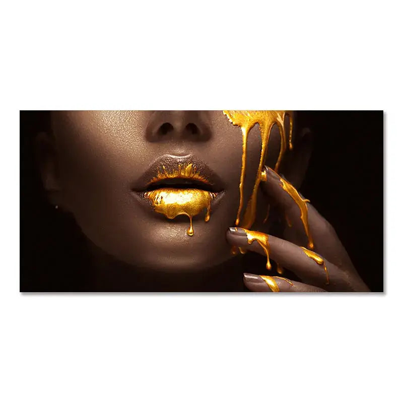 Modern blue and gold black women lips oil painting living room decor