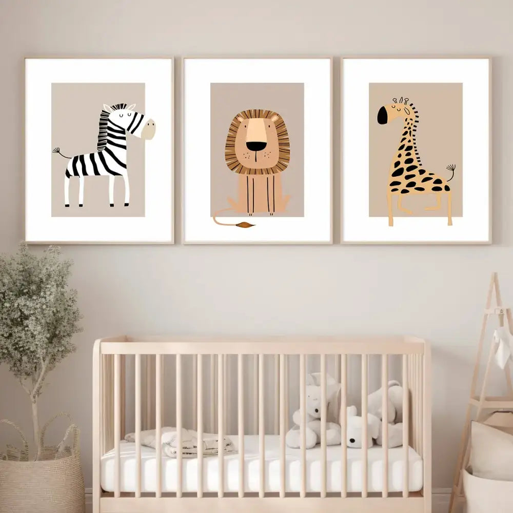 Bohemian minimalist animal forest art canvas set – toddler room