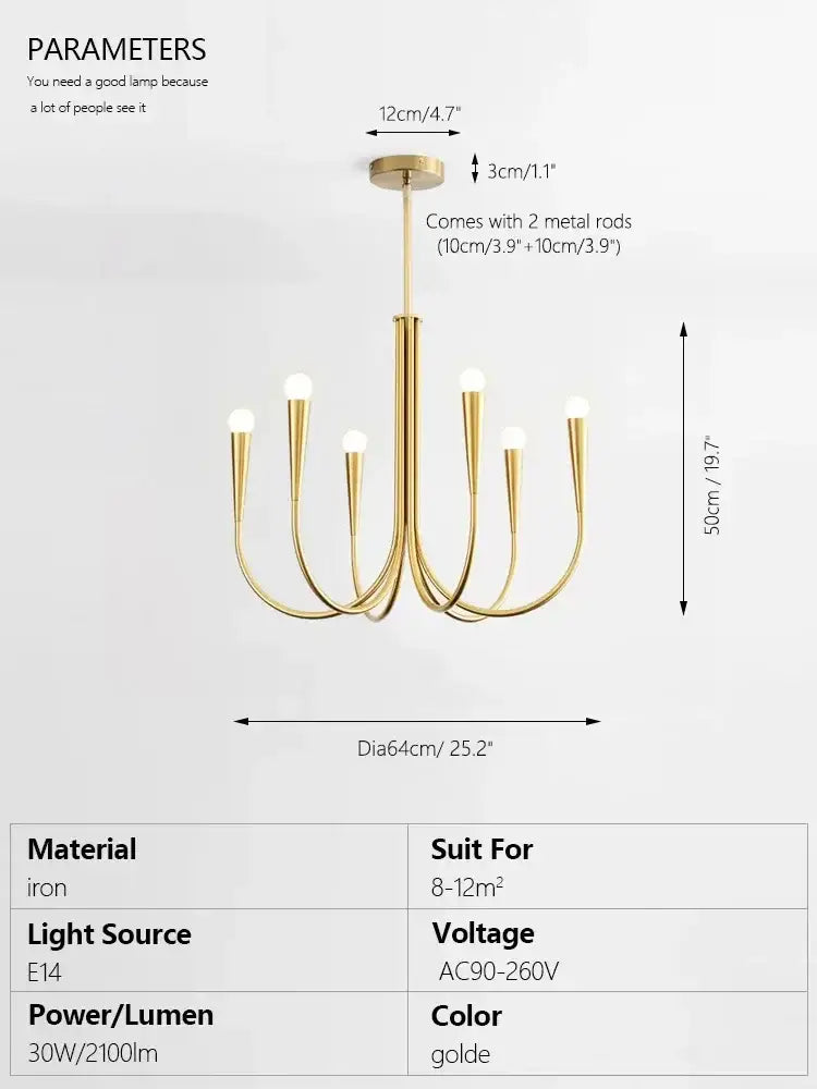 brass chandelier for dining room with curved arms