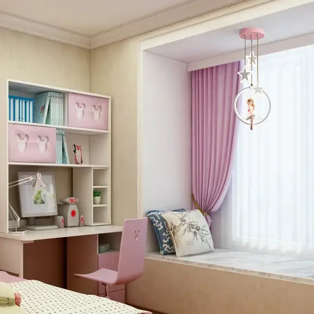 cartoon princess chandelier pink led kids bedroom light