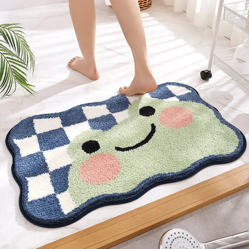 cartoon puppy flocked brown bath rug bathroom mat