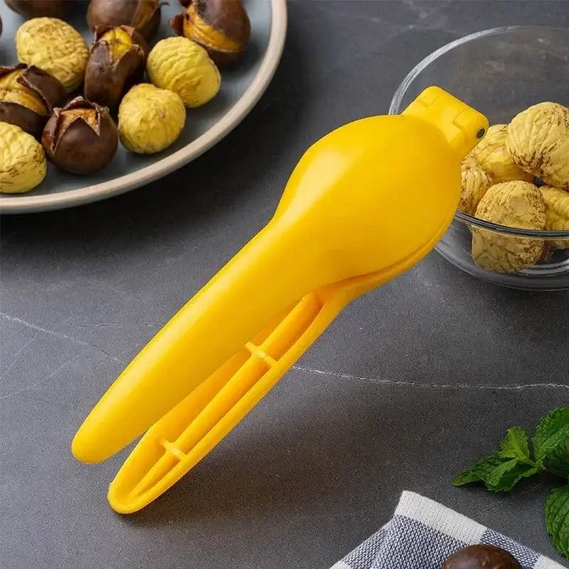 Ergonomic yellow & mint green chestnut clip nutcracker kitchen tool