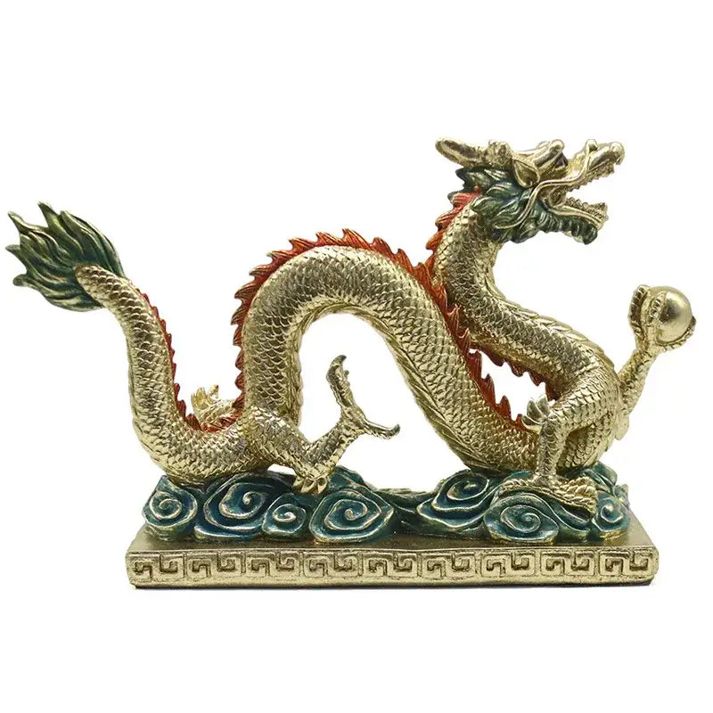 Ornate golden chinese dragon resin sculpture living room decor