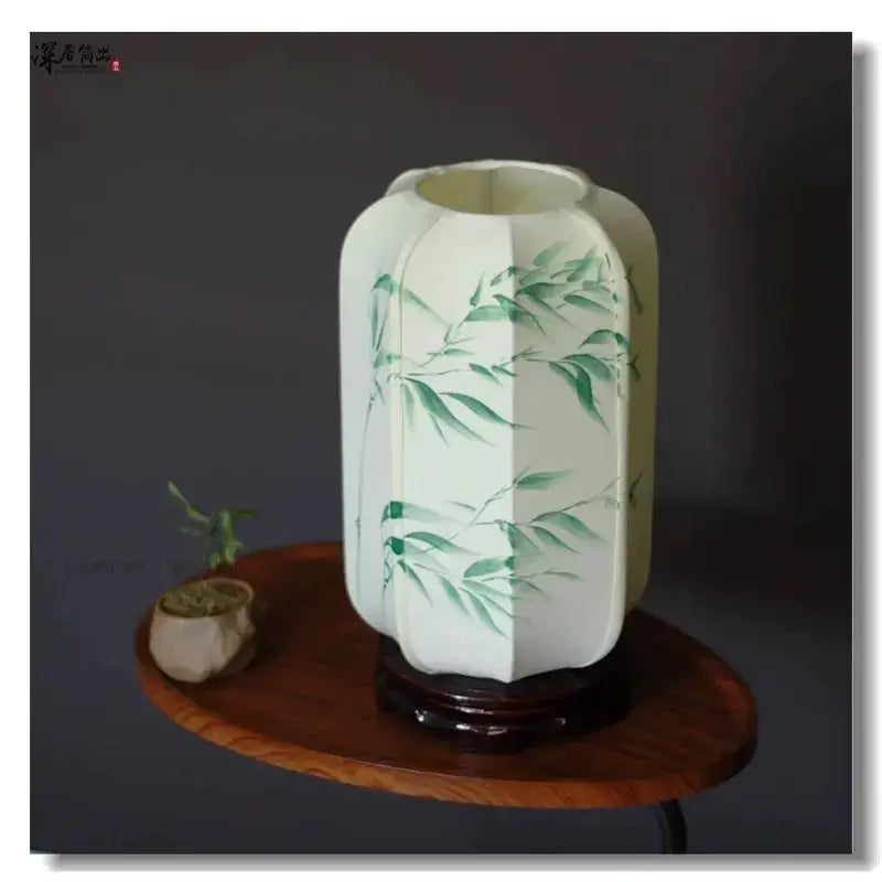 Antique bird & bamboo chinese fabric desk lamp bedroom lantern set
