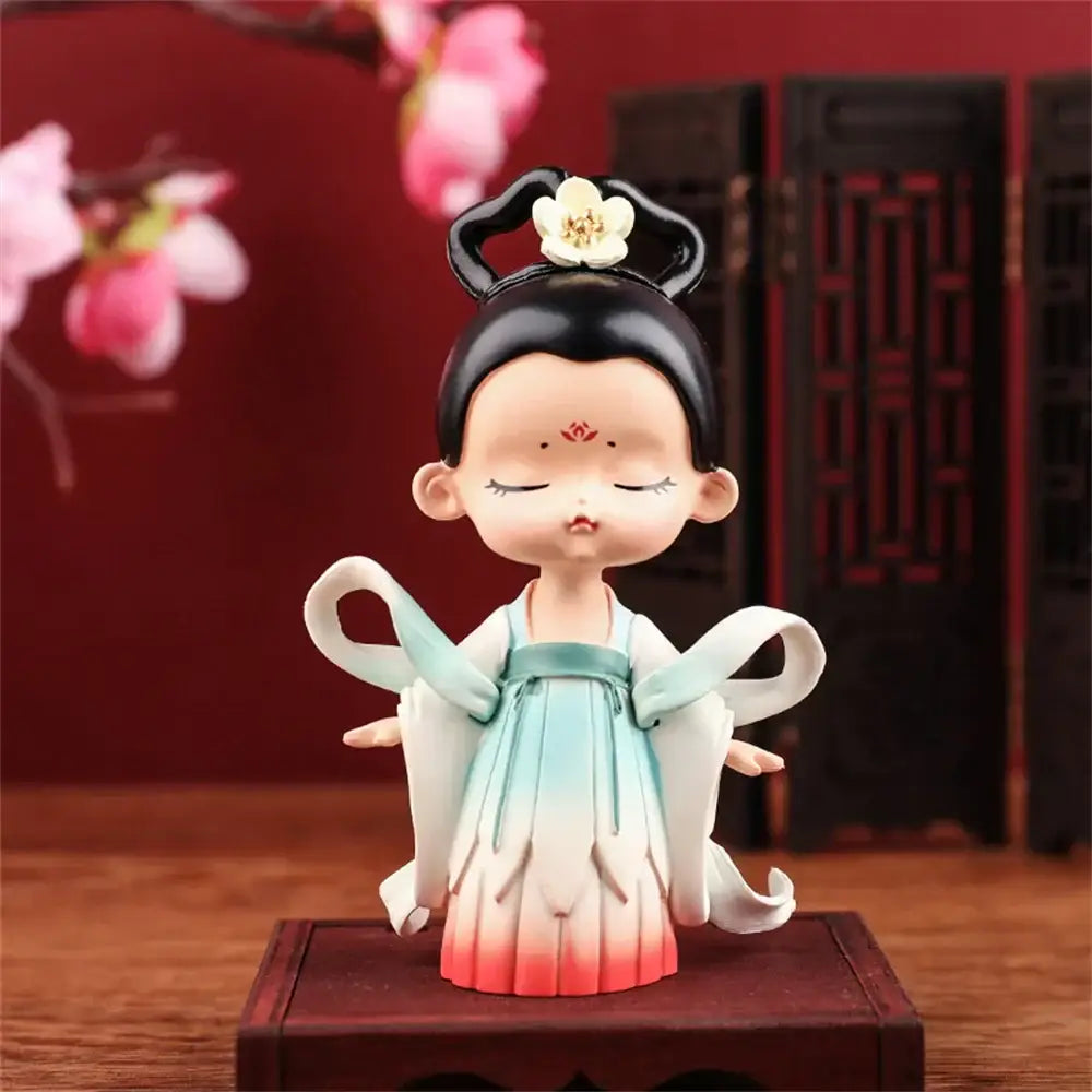 Pink and white hanfu court princess resin statue bookshelf decor