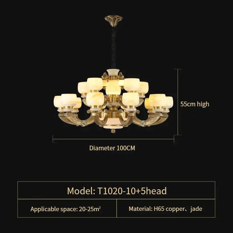 Elegant gold jade chandelier for living room warm glass lighting