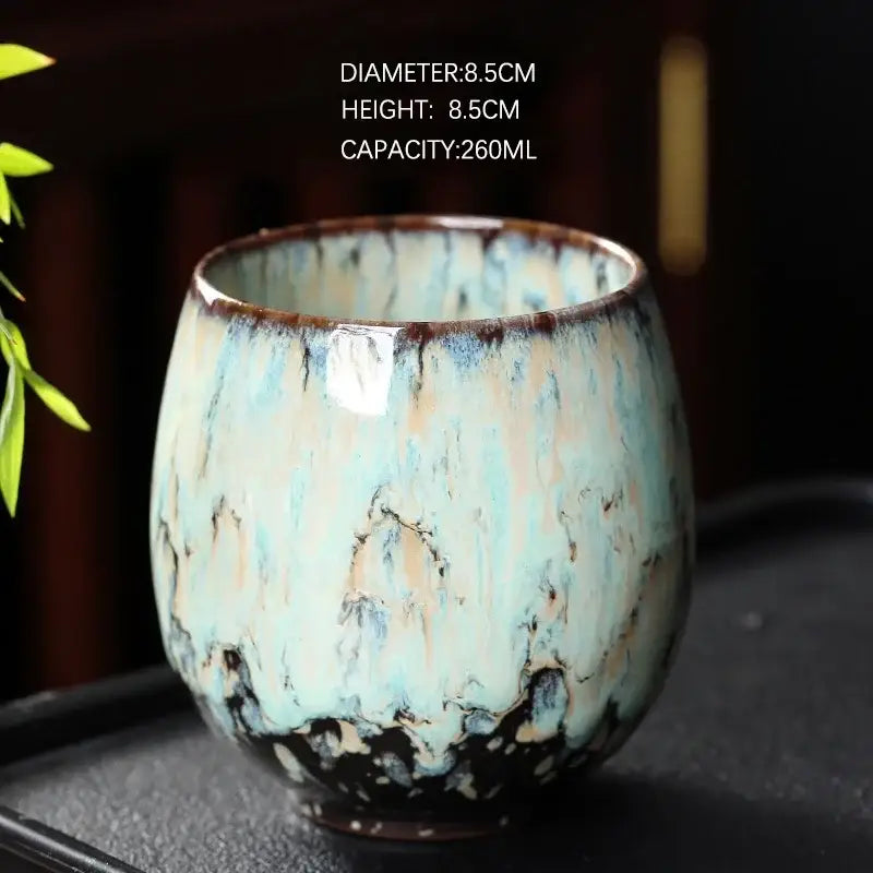 Handcrafted crackle glaze ceramic coffee cup set dining room pottery