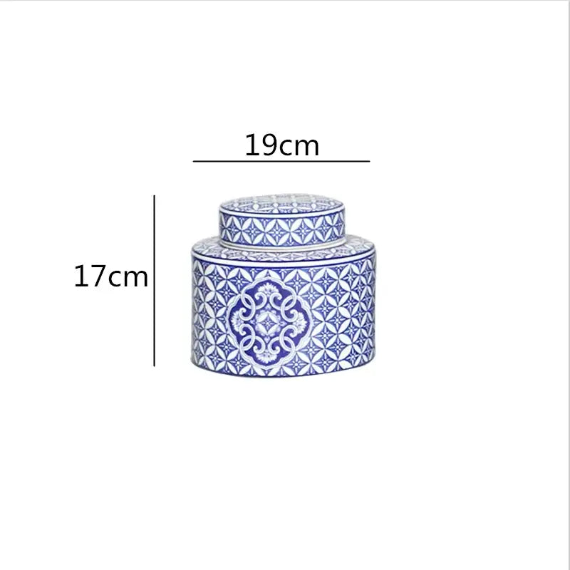 Retro ceramics golden blue & white storage jar living room decor