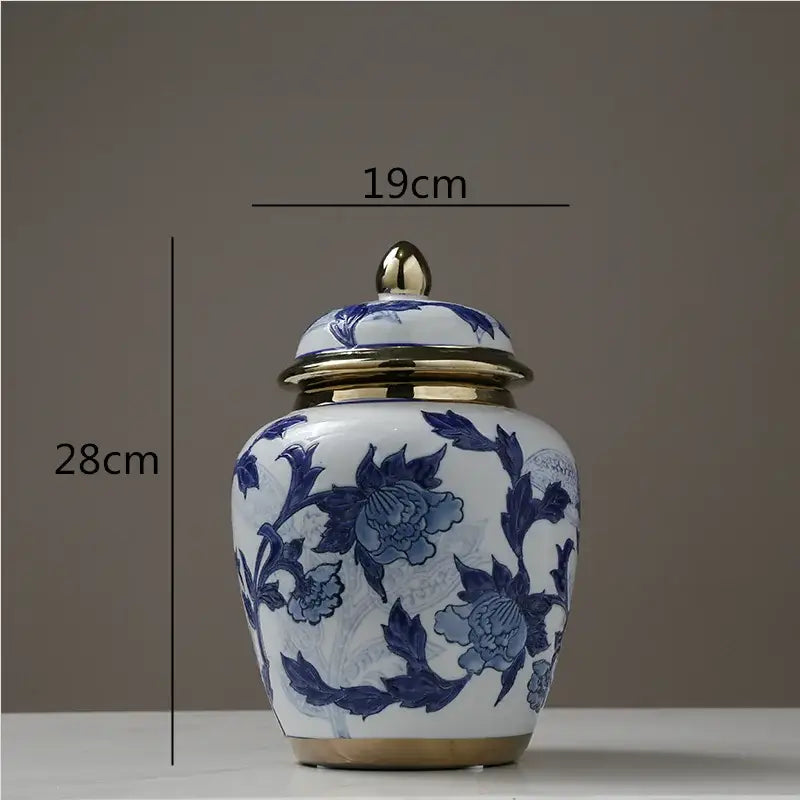Chinese retro blue & white porcelain storage tank vase living room