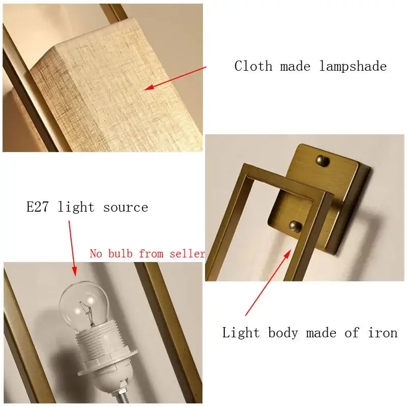 Chinese style gold wall lamp with fabric shade for bedroom