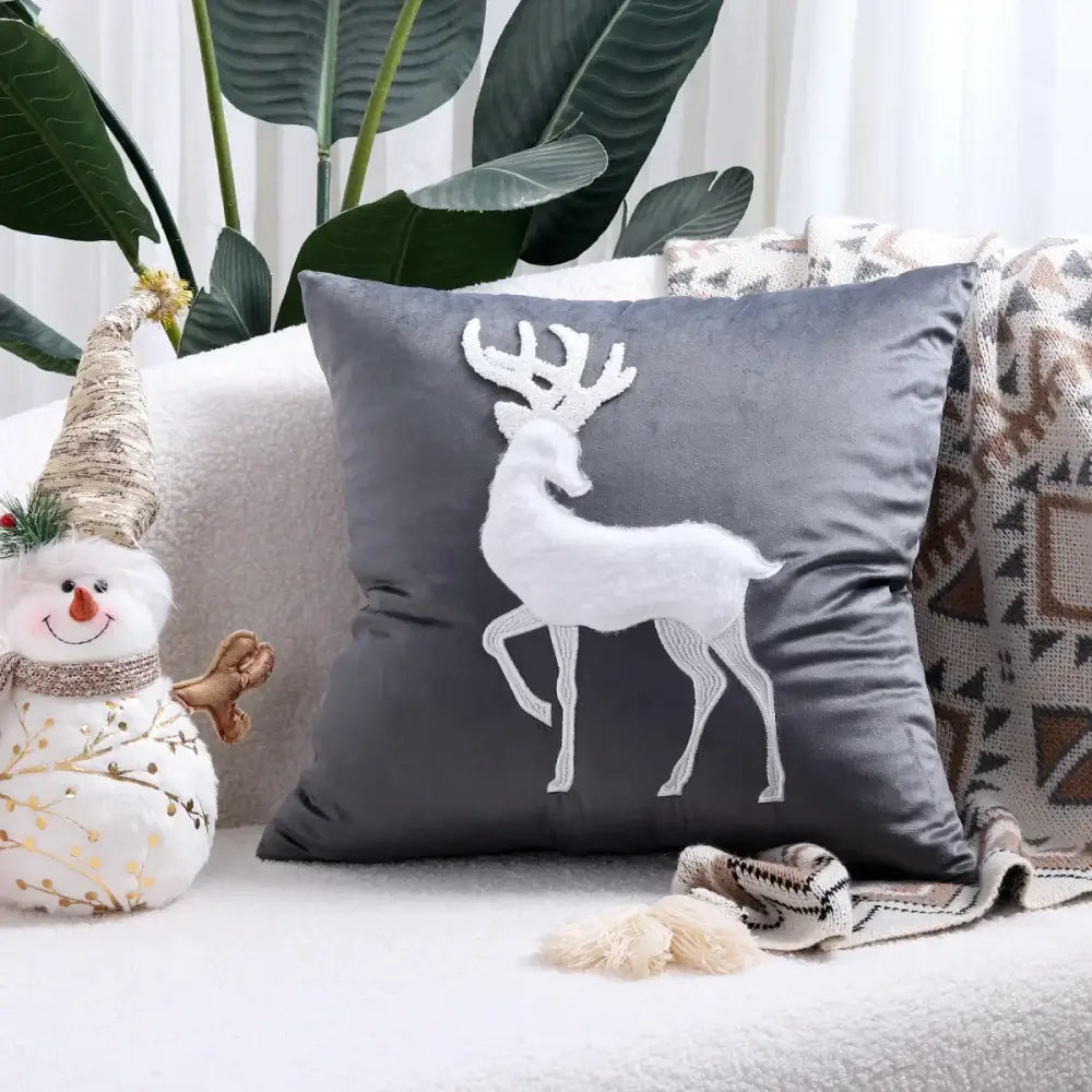 Red and white christmas elk embroidered pillow cover living room decor