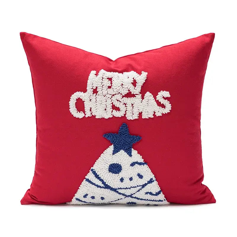 Christmas embroidered red geometric pillow cover living room decor