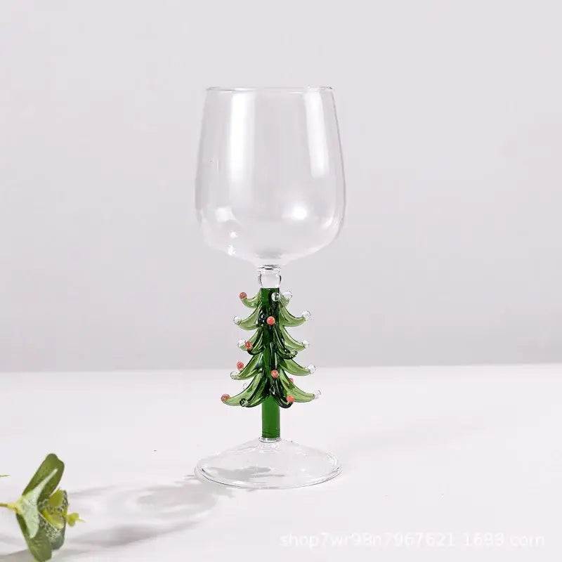 Festive christmas tree green & clear glass goblet set dining room drinkware