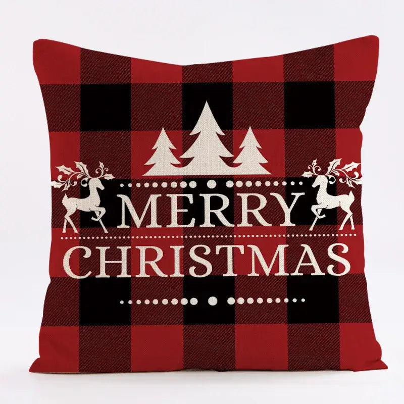 Red and black plaid christmas linen cushion cover living room decor