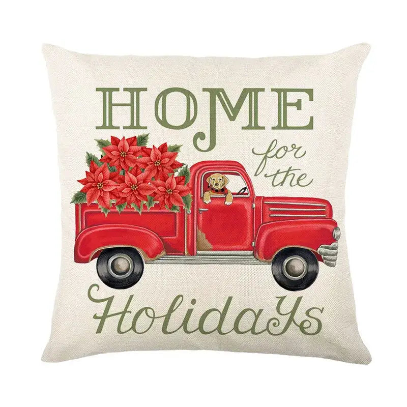 Red and white plaid snow elk pillow cover living room decor