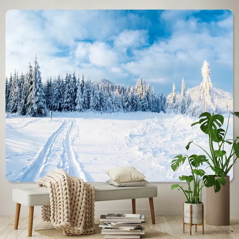 Bohemian christmas snow forest tapestry bedroom wall decor