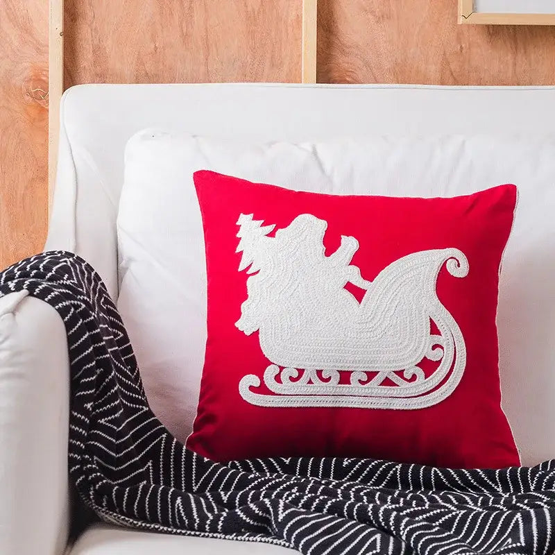 Red snowflake elk embroidered pillowcases living room cushion cover